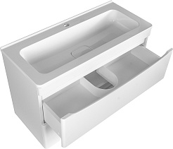 Style Line Тумба с раковиной Бергамо Мини 80 подвесная белая Люкс антискрейтч Plus – фотография-4